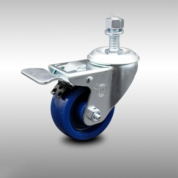 3 Inch SS Solid Polyurethane 1/2 Inch Threaded Stem Caster with Total Lock Brake